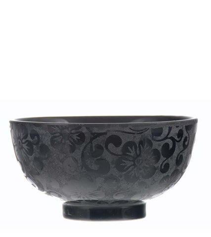 Glassware: Set of 4 Swirl Porcelain Bowls - Black, 11.5cm