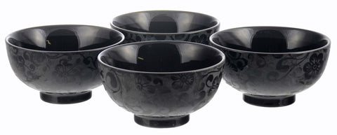 Glassware: Set of 4 Swirl Porcelain Bowls - Black, 11.5cm