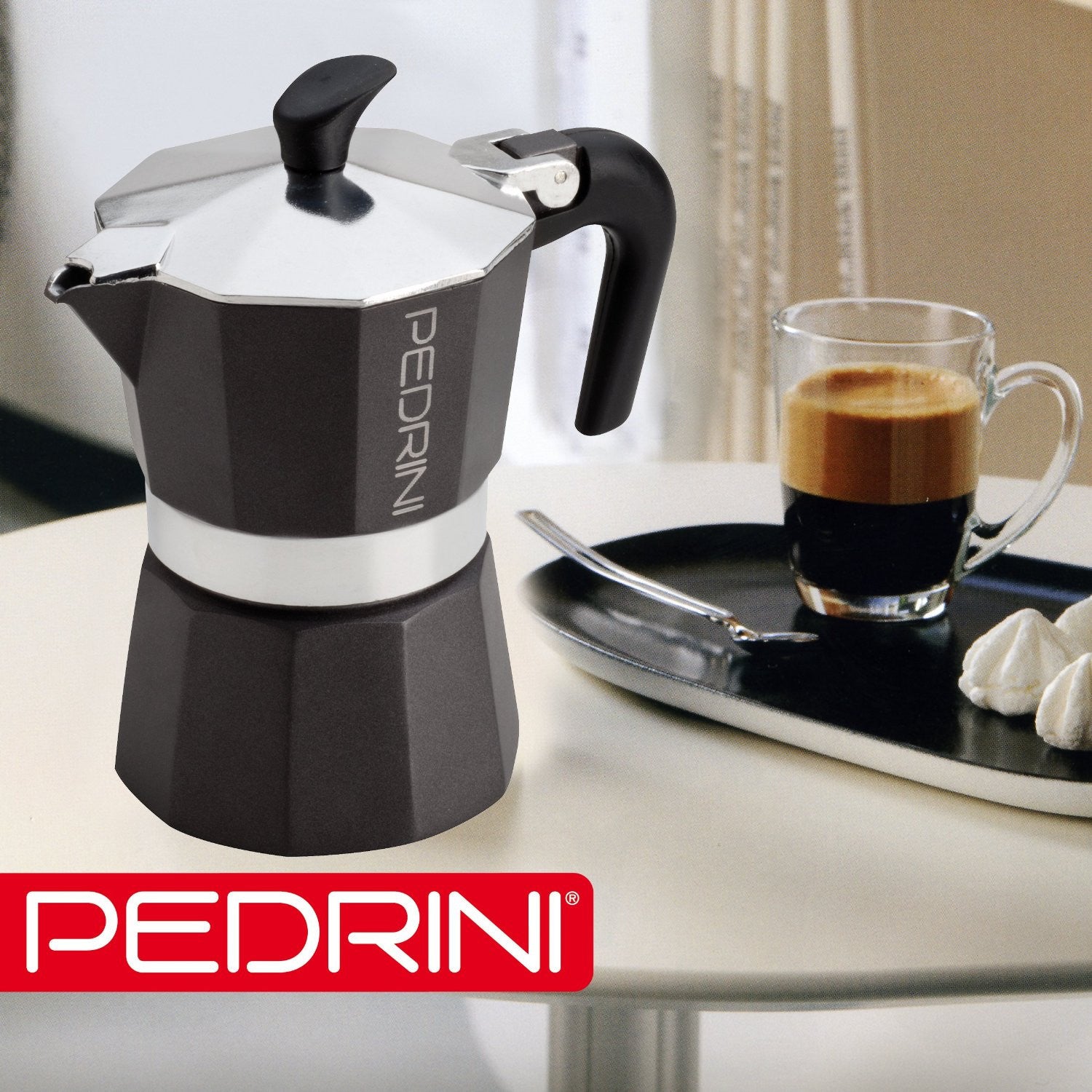 Pedrini 02CF006 Coffee Maker Shining ALUMI / Black pot Pakalite Black —