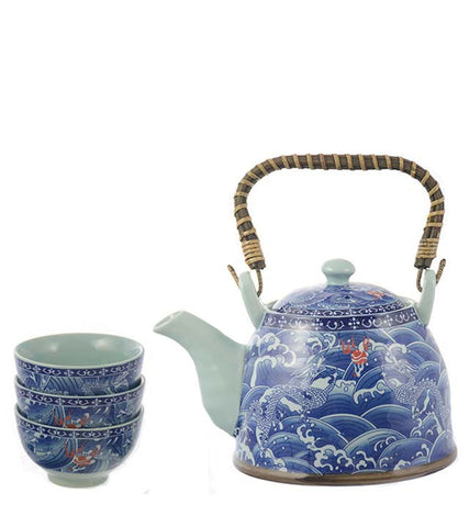 Tea Set: Porcelain Tea Pot With 6 Cup Set -  800ml/27 fl. oz