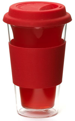 Glassware: GROSCHE Double Walled Glassen Travel Mug - Red, 350ml