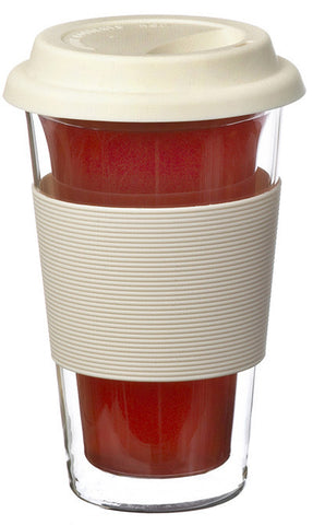 Glassware: GROSCHE Double Walled Glassen Travel Mug - White, 350ml