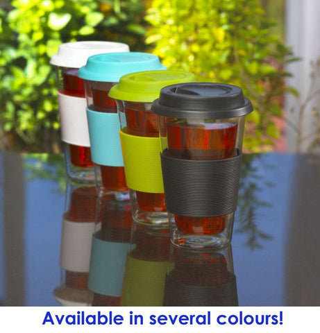 Glassware: GROSCHE Double Walled Glassen Travel Mug - Green, 350ml