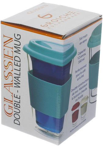 Glassware: GROSCHE Double Walled Glassen Travel Mug - Blue, 350ml
