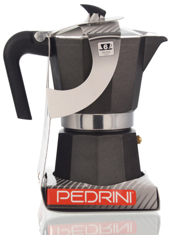 Espresso Coffee Maker Moka Pot: PEDRINI ITALY Polished Aluminium Stovetop Espresso Maker- Black, available in 4 sizes
