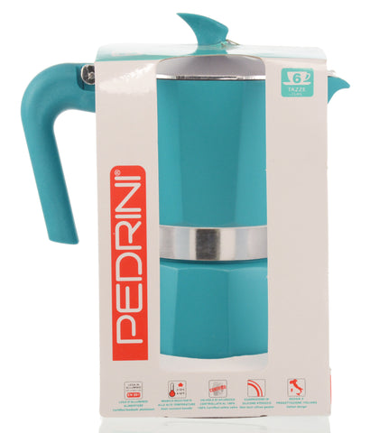 Espresso Coffee Maker Moka Pot: PEDRINI ITALY Polished Aluminium Stovetop Espresso Maker - Blue, available in 4 sizes