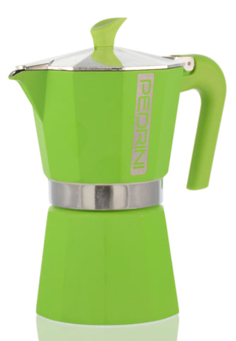 Espresso Coffee Maker Moka Pot: PEDRINI ITALY Polished Aluminium Stovetop Espresso Maker- Green, available in 4 sizes