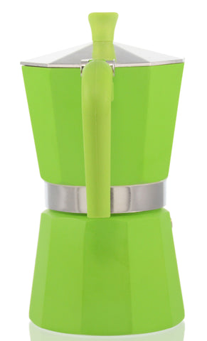 Espresso Coffee Maker Moka Pot: PEDRINI ITALY Polished Aluminium Stovetop Espresso Maker- Green, available in 4 sizes