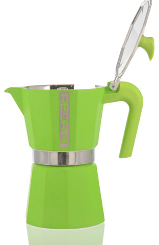 Espresso Coffee Maker Moka Pot: PEDRINI ITALY Polished Aluminium Stovetop Espresso Maker- Green, available in 4 sizes