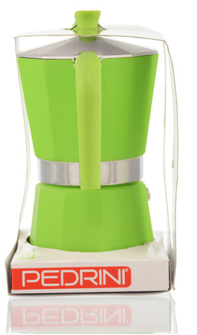Espresso Coffee Maker Moka Pot: PEDRINI ITALY Polished Aluminium Stovetop Espresso Maker- Green, available in 4 sizes