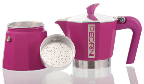 Espresso Coffee Maker Moka Pot: PEDRINI ITALY Polished Aluminium Stovetop Espresso Maker - Pink, available in 4 sizes