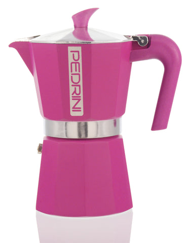 Espresso Coffee Maker Moka Pot: PEDRINI ITALY Polished Aluminium Stovetop Espresso Maker - Pink, available in 4 sizes