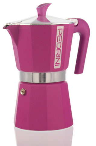 Espresso Coffee Maker Moka Pot: PEDRINI ITALY Polished Aluminium Stovetop Espresso Maker - Pink, available in 4 sizes