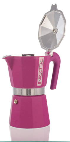 Espresso Coffee Maker Moka Pot: PEDRINI ITALY Polished Aluminium Stovetop Espresso Maker - Pink, available in 4 sizes