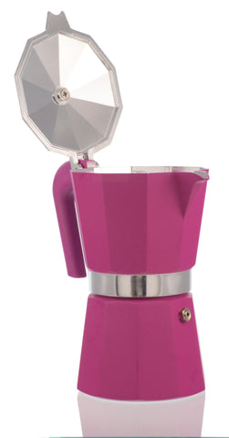 Espresso Coffee Maker Moka Pot: PEDRINI ITALY Polished Aluminium Stovetop Espresso Maker - Pink, available in 4 sizes