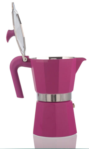 Espresso Coffee Maker Moka Pot: PEDRINI ITALY Polished Aluminium Stovetop Espresso Maker - Pink, available in 4 sizes