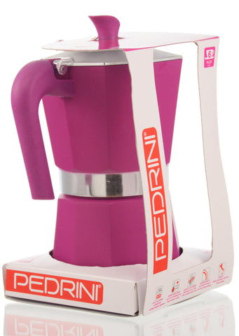 Espresso Coffee Maker Moka Pot: PEDRINI ITALY Polished Aluminium Stovetop Espresso Maker - Pink, available in 4 sizes