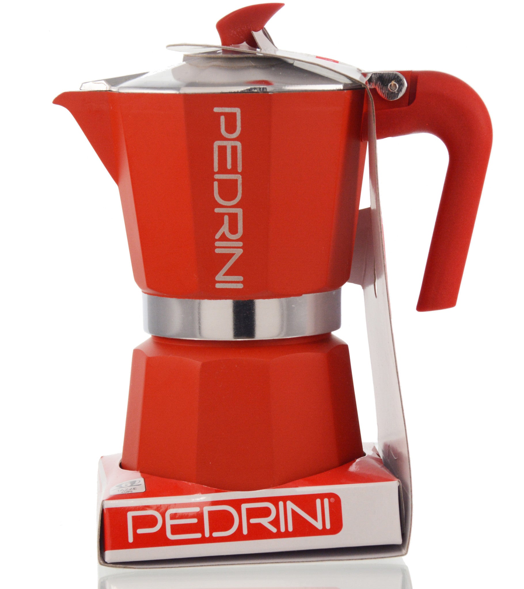 Pedrini Italy Polished Aluminium Stovetop Espresso Maker - Red