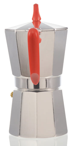 Espresso Coffee Maker Moka Pot: PEDRINI ITALY Polished Aluminium Stovetop Espresso Maker - Red & Chrome, available in 4 sizes