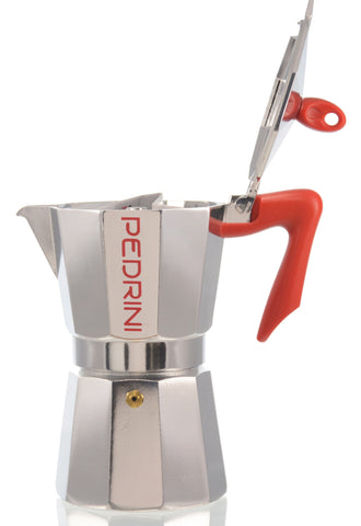 Espresso Coffee Maker Moka Pot: PEDRINI ITALY Polished Aluminium Stovetop Espresso Maker - Red & Chrome, available in 4 sizes