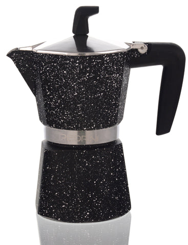 Espresso Coffee Maker Moka Pot: PEDRINI ITALY Sei Moka Polished Aluminium -Marble, available in 4 sizes
