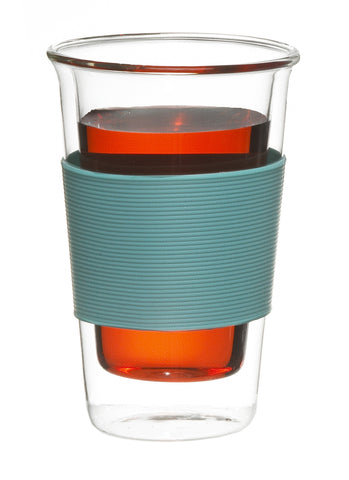 Glassware: GROSCHE Double Walled Glassen Travel Mug Without Lid - Blue, 350ml