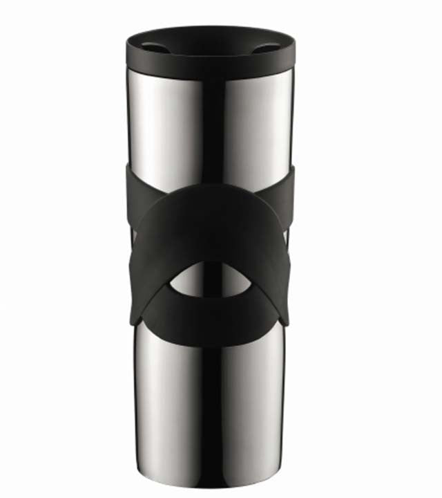 Travel Mug: BODUM Stainless Steel Vacuum Travel Mug: Black, 450ml/15 f
