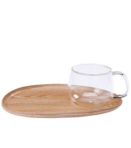 Glassware: KINTO Fika Cafe Mug & Wooden Plate- Clear, 250ml/8.5 fl. oz, available in 2 plate sizes