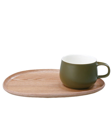 Glassware: KINTO Fika Cafe Mug & Wooden Plate - Green, 250ml/8.5 fl. oz, available in 2 plate sizes