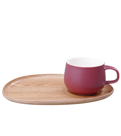 Glassware: KINTO Fika Cafe Mug & Wooden Plate - Red, 250ml/8.5 fl. oz, available in 2 plate sizes