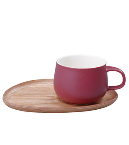 Glassware: KINTO Fika Cafe Mug & Wooden Plate - Red, 250ml/8.5 fl. oz, available in 2 plate sizes