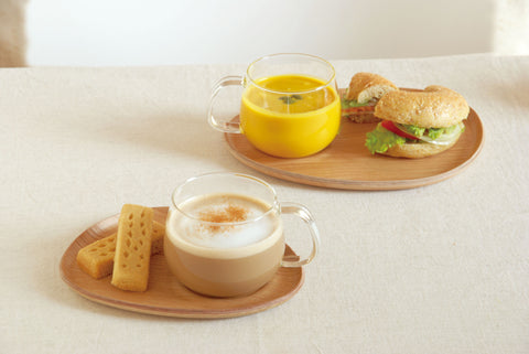 Glassware: KINTO Fika Cafe Mug & Wooden Plate - Green, 250ml/8.5 fl. oz, available in 2 plate sizes