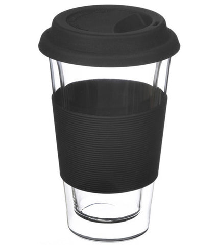 Glassware: GROSCHE Double Walled Glassen Travel Mug - Black, 350ml