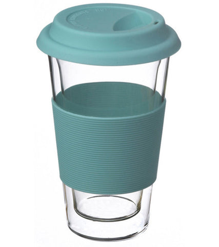 Glassware: GROSCHE Double Walled Glassen Travel Mug - Blue, 350ml