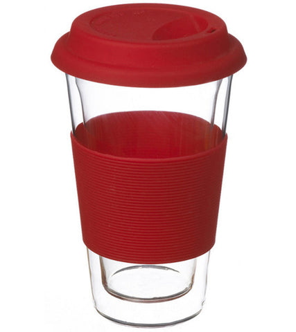 Glassware: GROSCHE Double Walled Glassen Travel Mug - Red, 350ml