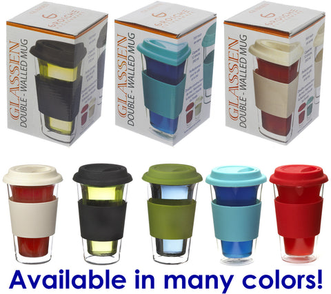 Glassware: GROSCHE Double Walled Glassen Travel Mug - White, 350ml