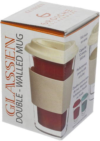 Glassware: GROSCHE Double Walled Glassen Travel Mug - White, 350ml