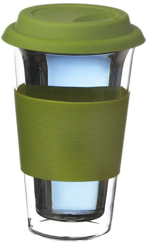 Glassware: GROSCHE Double Walled Glassen Travel Mug - Green, 350ml