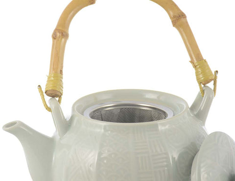 Tea Set: Jade Porcelain Tea Pot With 5 Cup Set -  900ml/30.4 fl. oz