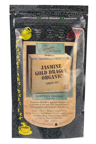 Green Tea: Organic Jasmine Gold Dragon - loose leaf, 100 grams