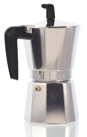 Espresso Coffee Maker Moka Pot: PEDRINI ITALY Sei Moka Polished Aluminium Stovetop Espresso Maker- Chrome and Black, available in 4 sizes