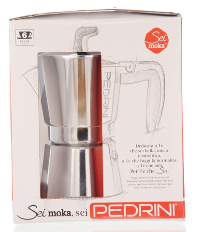 Espresso Coffee Maker Moka Pot: PEDRINI ITALY Sei Moka Polished Aluminium Stovetop Espresso Maker- Chrome and Black, available in 4 sizes