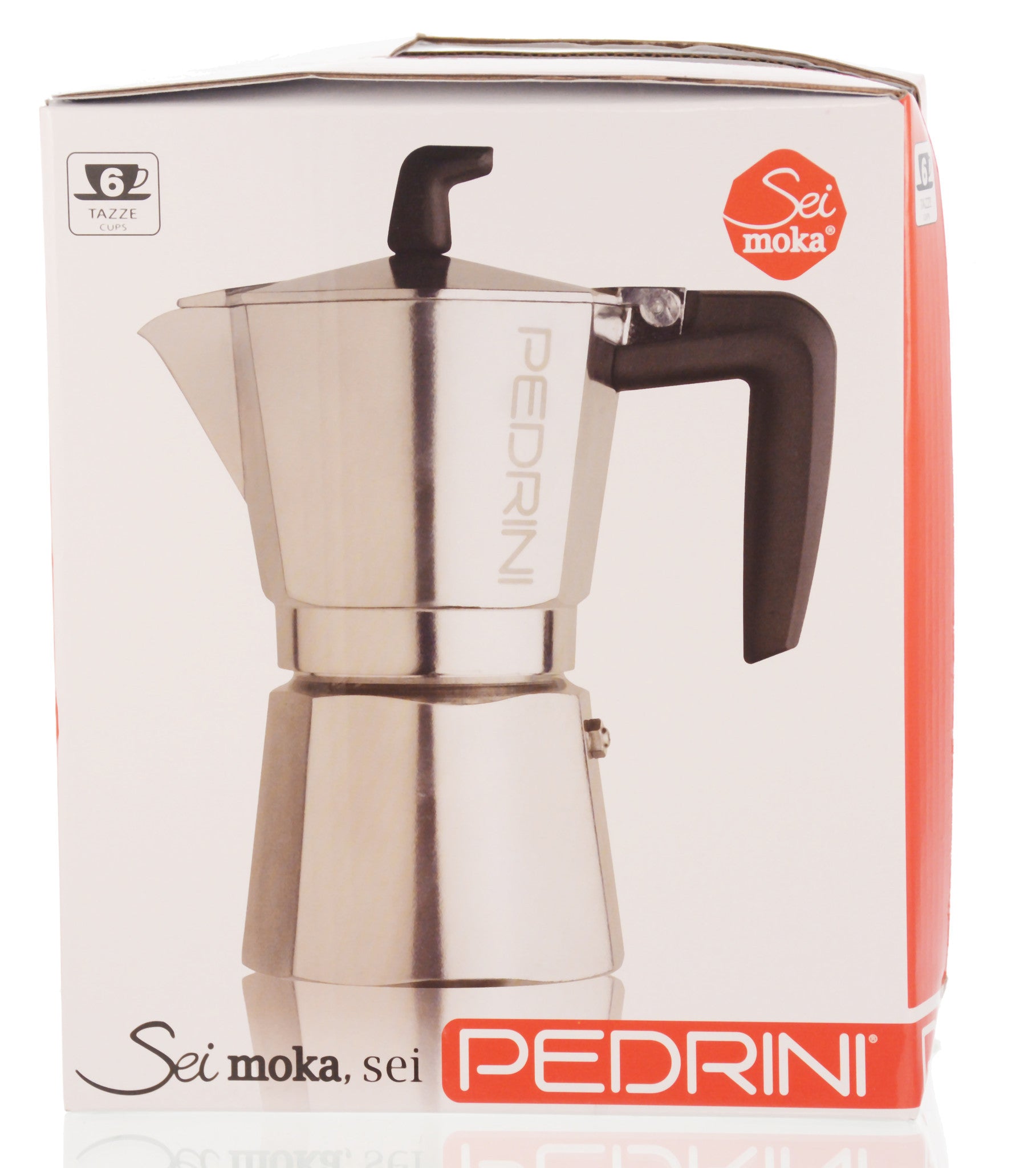 Pedrini Italy Sei Moka Stovetop Espresso Maker with Marble or Silver Finish  1 cup, 2 cup, 3 cup, 6 cup 