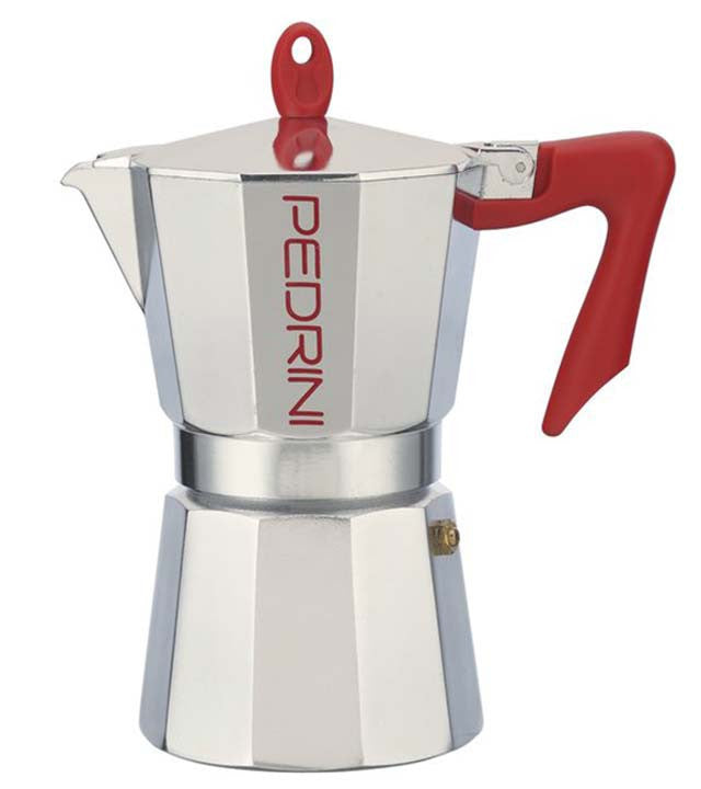 Pedrini coffee maker Kaffettiera 1 Moka mug in aluminum & Ergonomic red