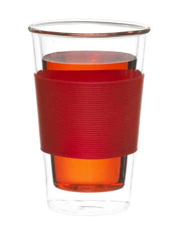 Glassware: GROSCHE Double Walled Glassen Travel Mug Without Lid - Red, 350ml